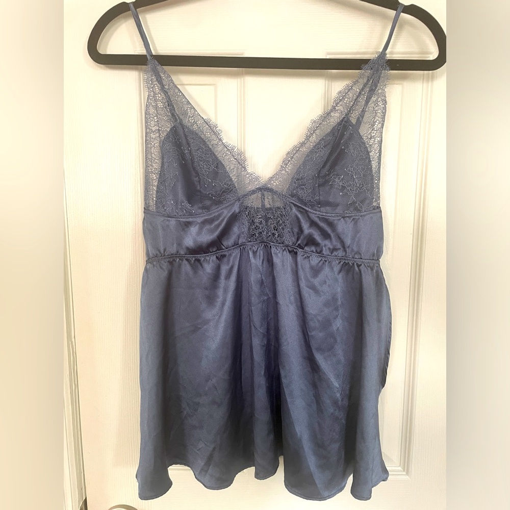 Victoria Secret Silky Satin Steel Blue Camisole Size Med